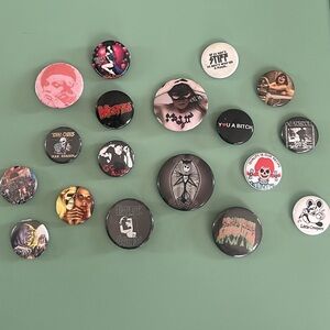 Assorted Punk/Alternative Button Pin Lot - Multicolor